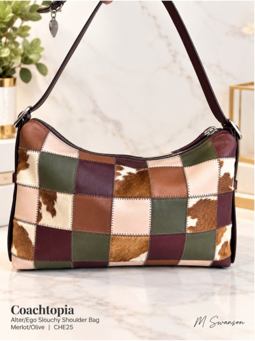 NEW Coachtopia Coach Alter/Ego Slouchy Shoulder Bag Merlot Olive CHE25 NWT